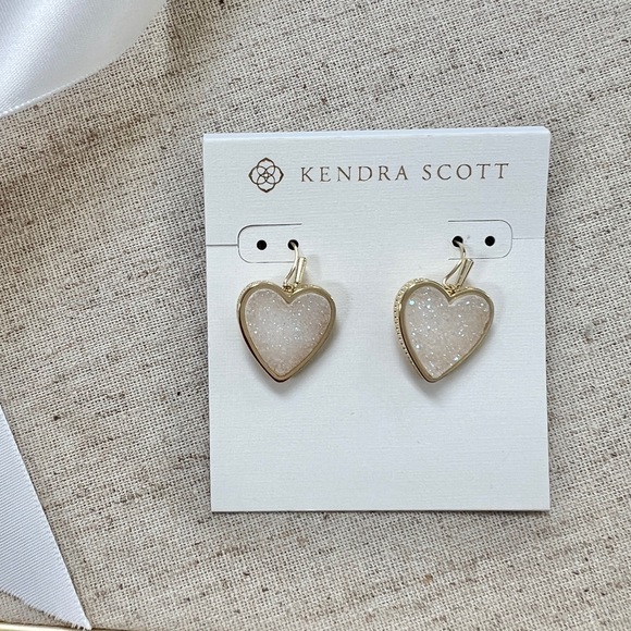 NWT Kendra Scott Heart Gold Drop Earrings in Iridescent Drusy - Picture 2 of 4